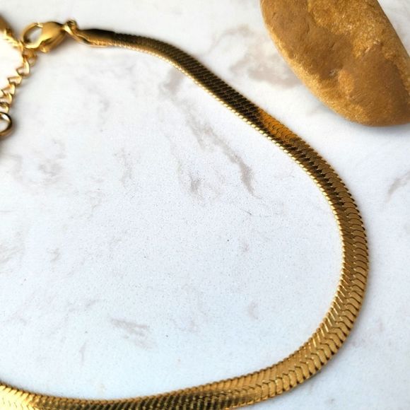 Gold color stainless steel anklets flat snake adjustable - Picture 3 of 6